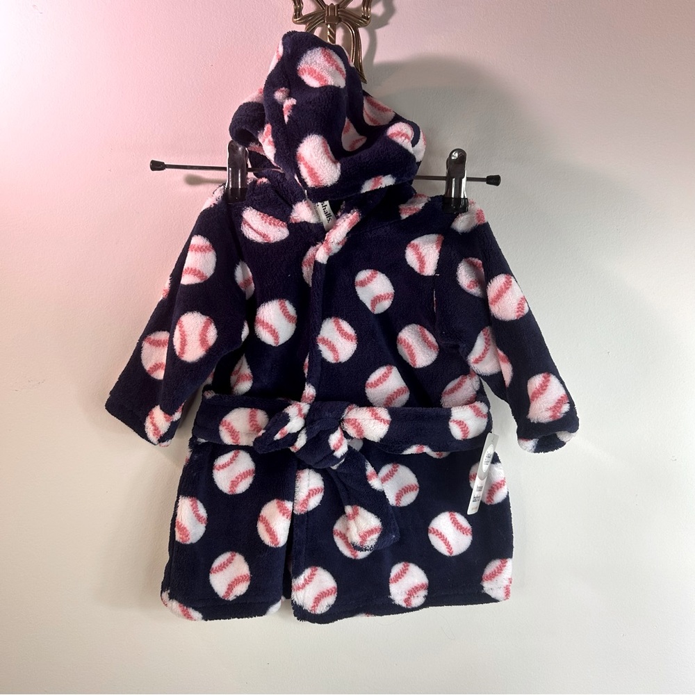 LUVABLE FRIENDS | Infant Baseball Fleece Bath Robe